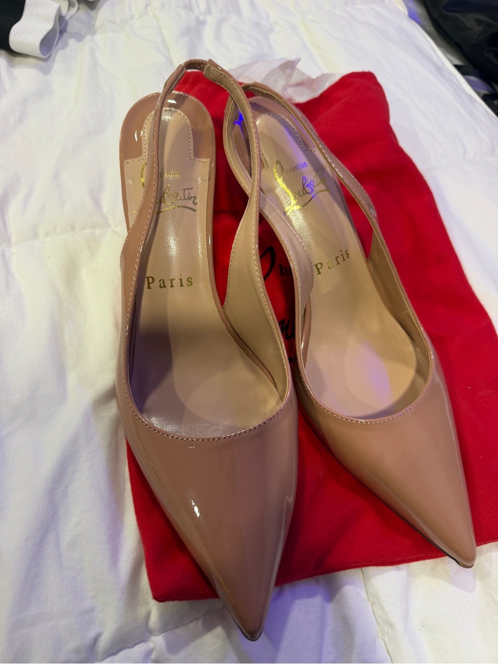 Christian Louboutin Nude Patent Slingback Pumps